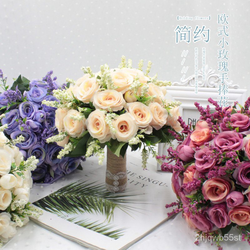 新娘捧花乾燥花束永生花束求婚花束婚禮婚禮布置小玫瑰新娘手捧花婚紗拍照結婚新款粉紅白仿真韓式婚禮花束 蝦皮購物