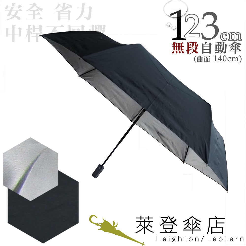 【萊登傘】雨傘 印花銀膠 不回彈 123cm超大無段自動傘 抗UV 防風抗斷 黑在外