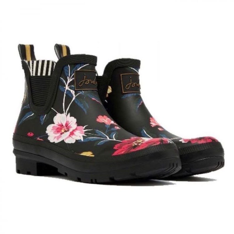 Miolla 英國品牌Joules 黑色花朵 短筒雨靴/雨鞋