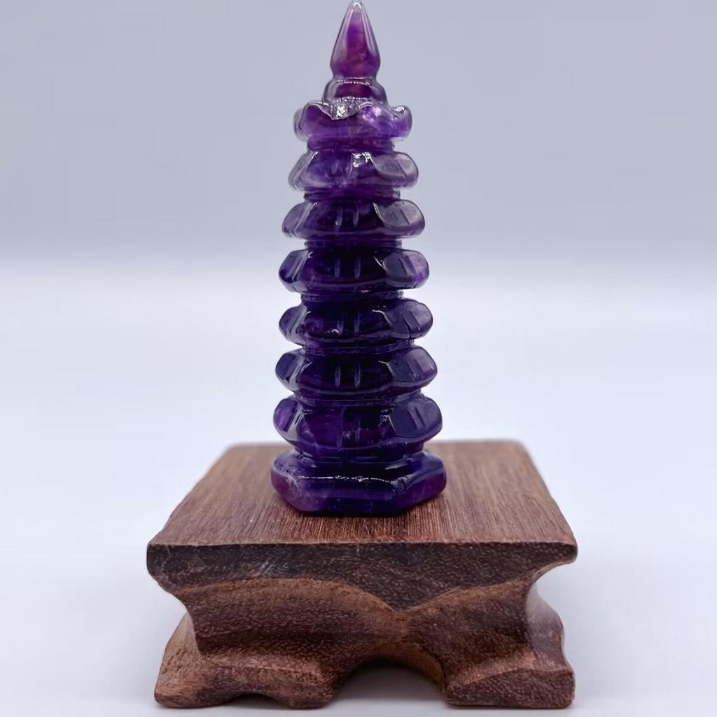 🔥純天然紫水晶文昌塔擺件原石打磨旺文啟智助學習 家居辦公室飾品