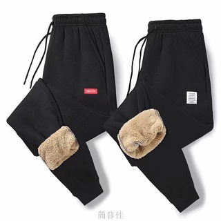 【簡暮佳】冬季羊羔絨褲子男 S-5XL 大尺碼 加絨加厚運動褲 寬松秋冬衛褲 外穿棉褲 保暖休閑褲 情侶褲子 黑色褲子