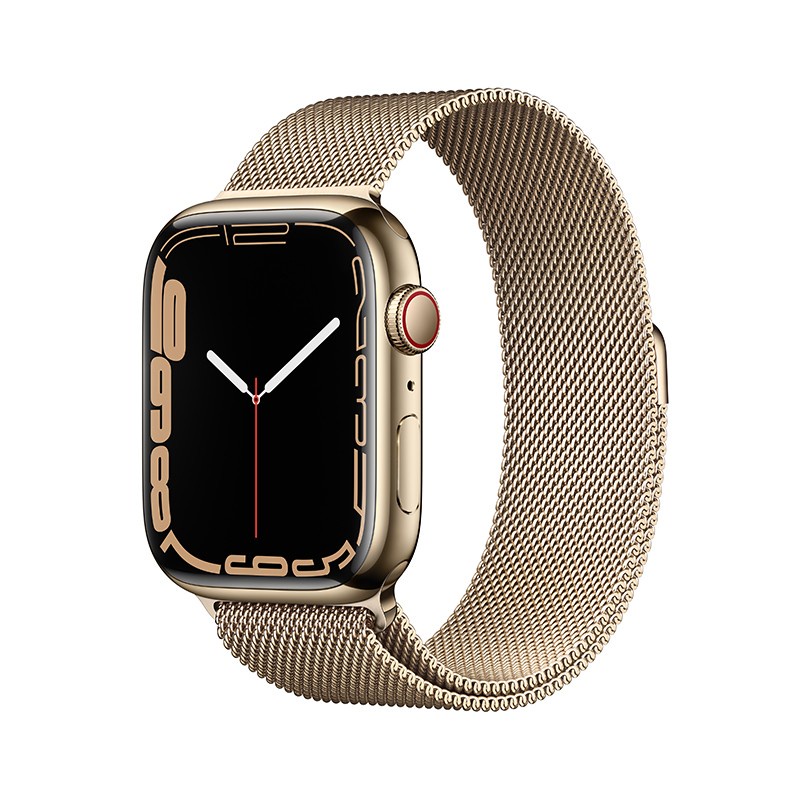 原裝現貨む蘋果 Apple Watch Series 7 智能手表GPS 蜂窩款45mm金色不銹鋼表殼金色米蘭尼斯表帶