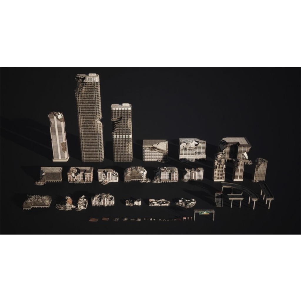 電子檔 城市景觀大都市廢墟破高樓房子場景c4d模型3d三維素材庫 蝦皮購物