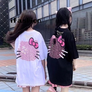 ifashion』鹽系 印花t恤 白色短袖t恤女 閨蜜裝 ins 風 寬松 遮肉上衣 oversize t恤 下半身失蹤