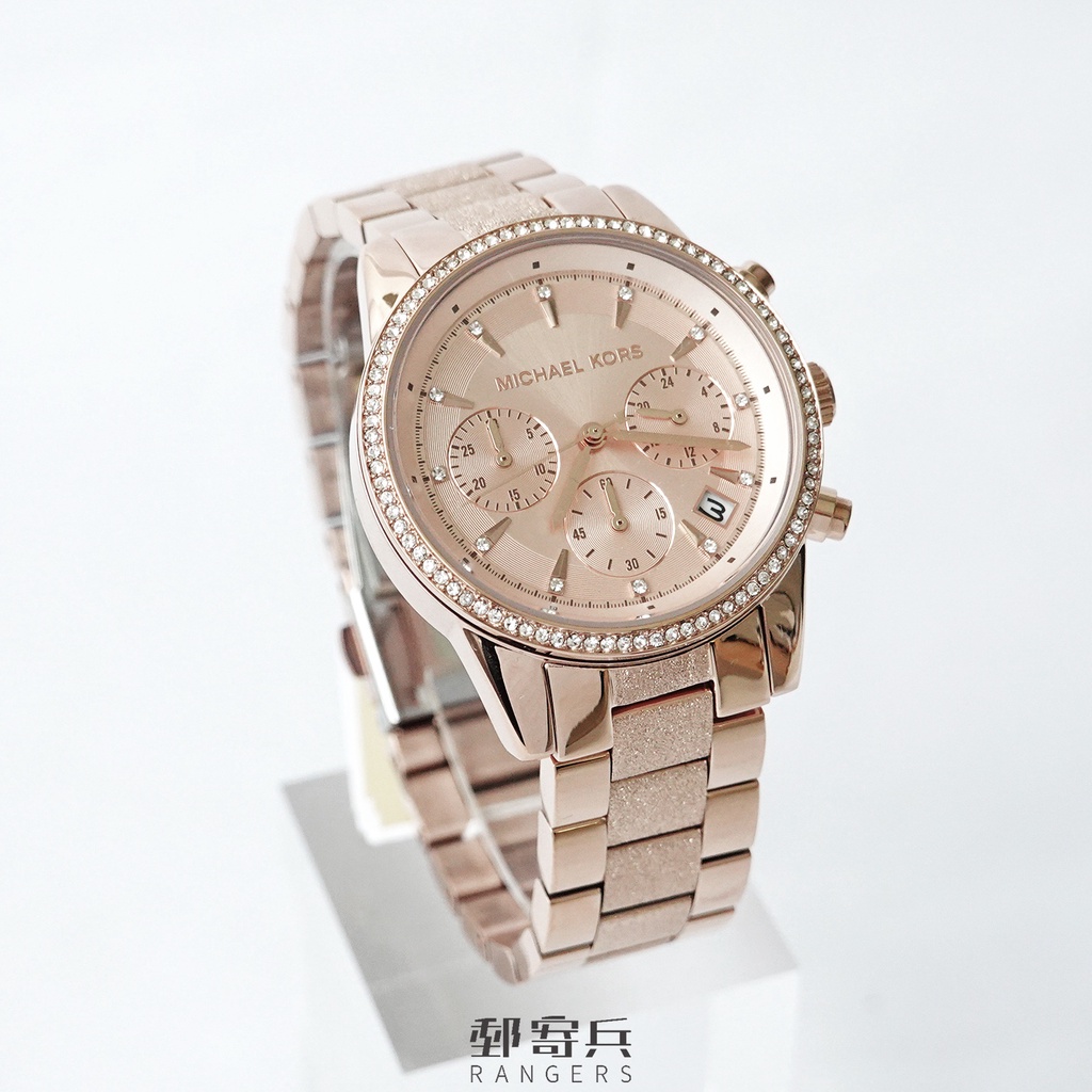 [現貨] Michael Kors MK 女用 三眼錶面碎鑽錶框鑲亮粉玫瑰金鋼錶帶 手錶 MK6598