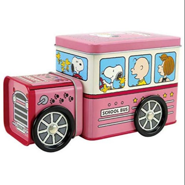 日本 限定 Peanuts Snoopy 史努比 老爺車 小汽車 校車 玩具箱 收納 餅乾 禮盒 火車