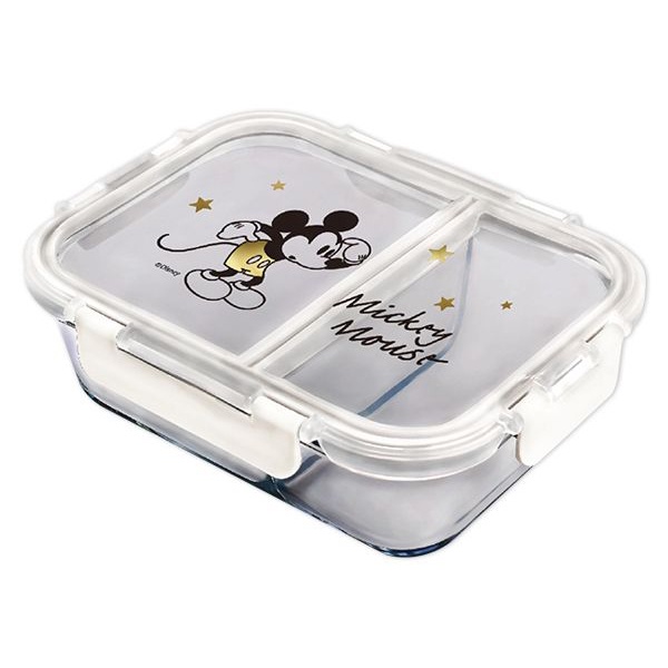 Disney 迪士尼 經典米奇 分隔耐熱玻璃保鮮盒(950ml)1入 牛奶色【小三美日】限宅配／空運禁送DS009102