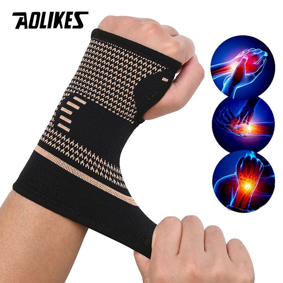 Aolikes 銅腕帶運動壓縮護腕關節炎支撐袖支撐彈性手掌手套