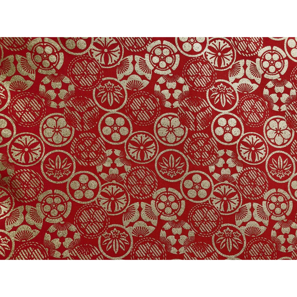 零碼布手作 日本武家家紋紋所貴族紋章箭幾何花圓圈金色紅色1 2碼台灣純棉布re10 蝦皮購物