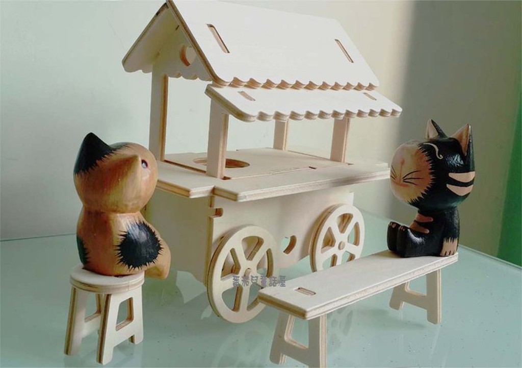 【番茄兒童話屋】小餐車 (附長板凳 +小椅子)  輕質土 木器DIY  美術 美勞  黏土 配件 彩繪