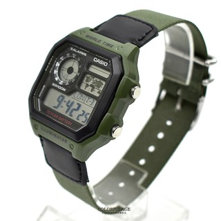 CASIO手錶軍綠地圖電子帆布錶【NEC160】