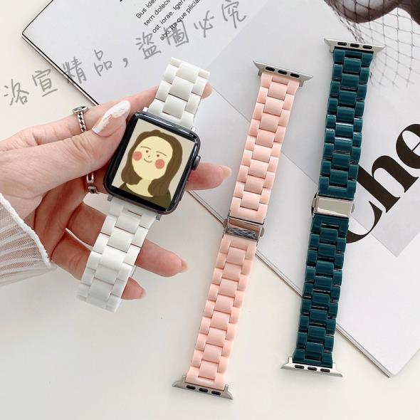 適用/apple/watch/6代手表表帶/手表三珠PC塑料實色腕帶65 洛宣小鋪