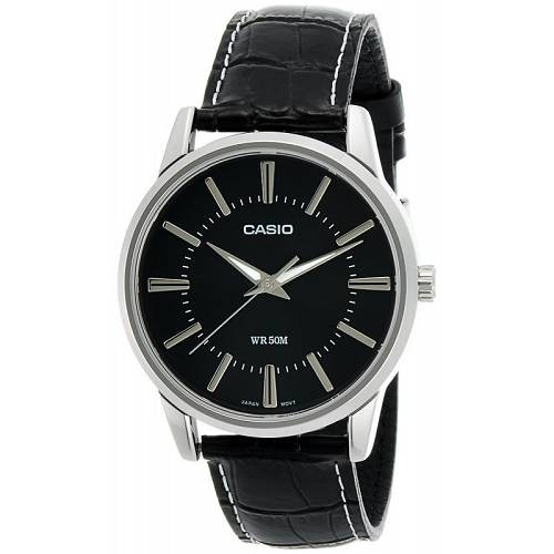【CASIO】簡潔俐落真皮錶帶紳士錶-羅馬黑面(MTP-1303L-1A)正版宏崑公司貨
