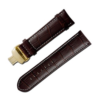 Watchband / 經典復刻時尚指標壓紋真皮雙邊壓扣錶帶 棕x白x金扣