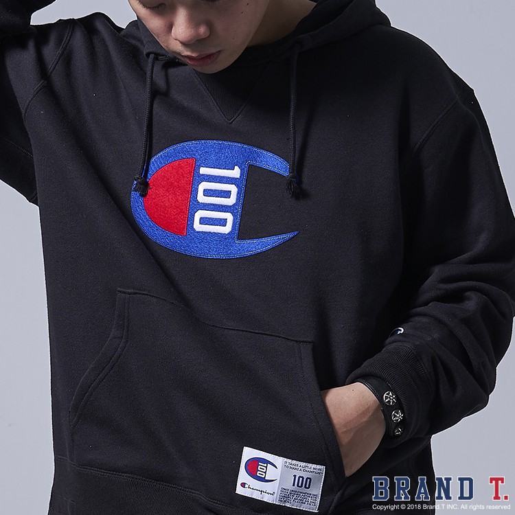 【Brand T】CHAMPION 100 YEARS HOODIE 黑色*一百週年*限定*刺繡*大C*連帽*帽T*經典