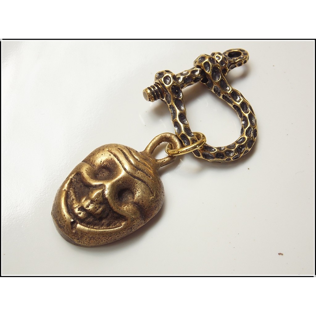 復古純銅手工實心花紋馬蹄扣+西藏天鐵托甲嘎巴拉鑰匙扣掛飾護身符