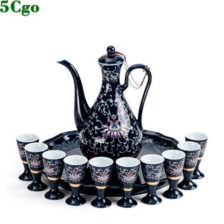 5Cgo【茗道】復古陶瓷酒壺高腳小白酒杯暗香暢香家用中式酒器古風小酒盅傳統酒具套裝595979398227