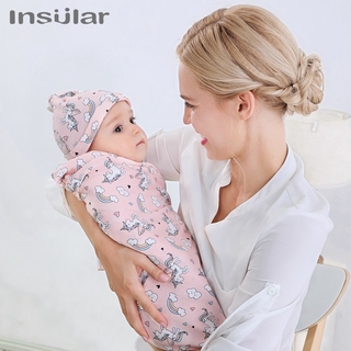 Insular 新生嬰兒毯子印花襁褓帶帽嬰兒卡通包裹襁褓棉睡袋毯子浴巾