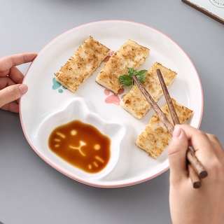 【24H出货】可愛貓咪創意陶瓷水餃盤 炸物盤 早餐盤 分隔餐盤 兒童餐盤
