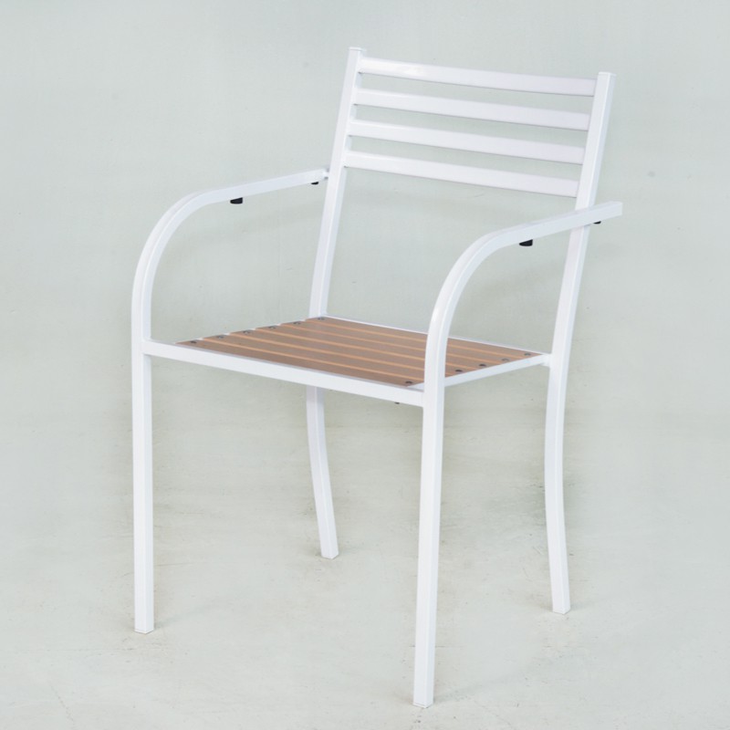 【FU31-2】 鐵製塑木椅(白)  S13101