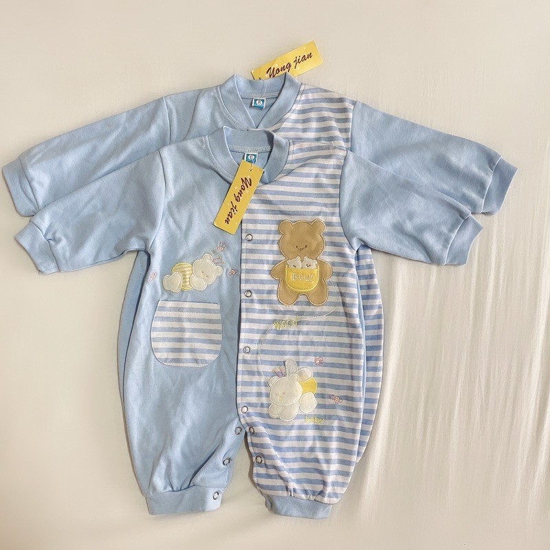 全新 嬰兒長袖連身衣 連身服包屁衣 小熊造型 藍色 6號