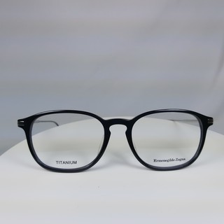『逢甲眼鏡』 Zegna 傑尼亞 眼架 全新正品 亮面黑粗框 質感銀純鈦鏡腳 圓框微貓眼版【EZ5051F 001】