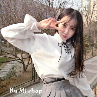 現貨 秋冬襯衫 日系甜美款韓版寬鬆休閒綁帶長袖上衣#女裝上衣#襯衫
