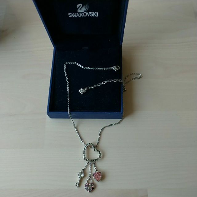 施華洛世奇Swarovski可愛粉色水晶愛心+ 鎖頭+ 鑰匙項鏈