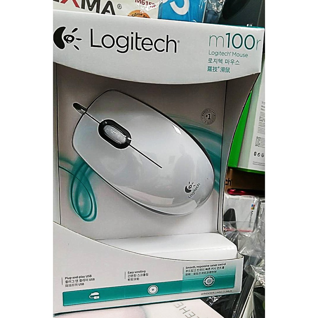 #本店吳銘 - 羅技 logitech M100R 有線光學滑鼠 雙手適用 舒適 全尺寸 1000dpi 3年保固 白色