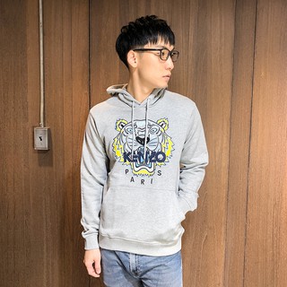 美國百分百【全新真品】KENZO 高田賢三 帽T 長袖連帽T恤 logo 刺繡虎頭 灰色 S-XL號 大尺碼 AR78