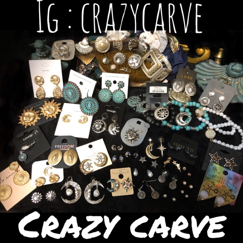 月神·阿提米斯🌙歐美國外飾品手鏈馬雅文化黑珠珠做舊太陽神星星石頭戒指月光石蛋白石不對稱耳環耳勾耳針改夾式不過敏瘋狂雕刻