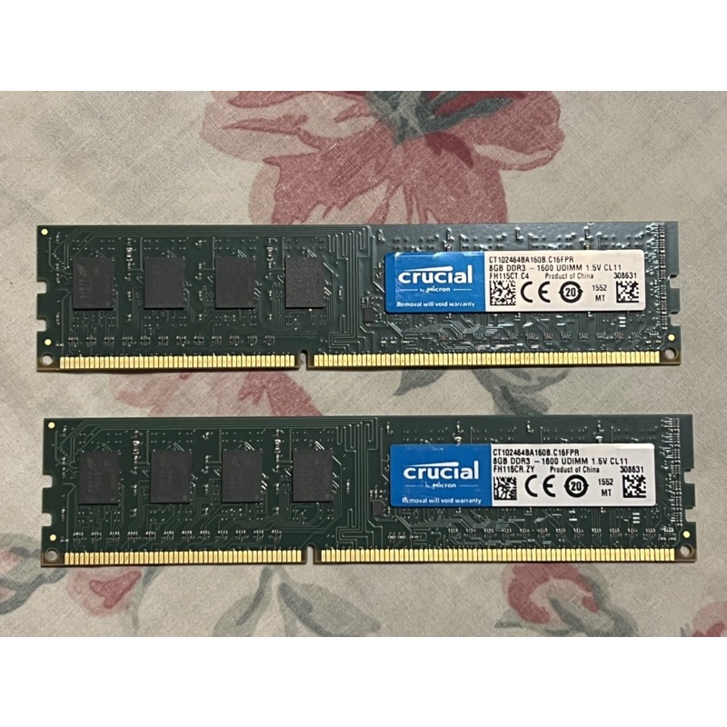 美光 DDR3 1600 8g 8gb 兩條 共 16g 桌上型電腦 記憶體 micron 中古 二手 雙面 16顆粒