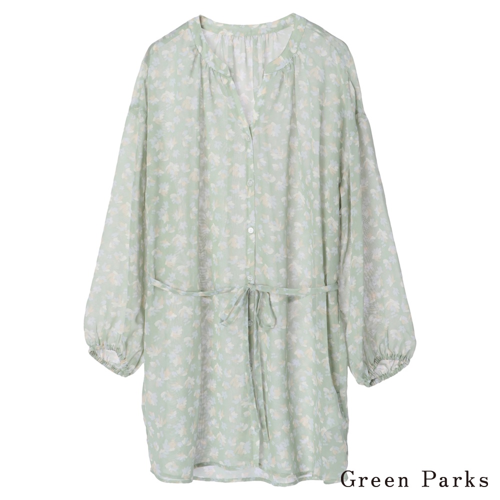 Green Parks 腰際綁帶印花襯衫上衣(6P12L0G0100)