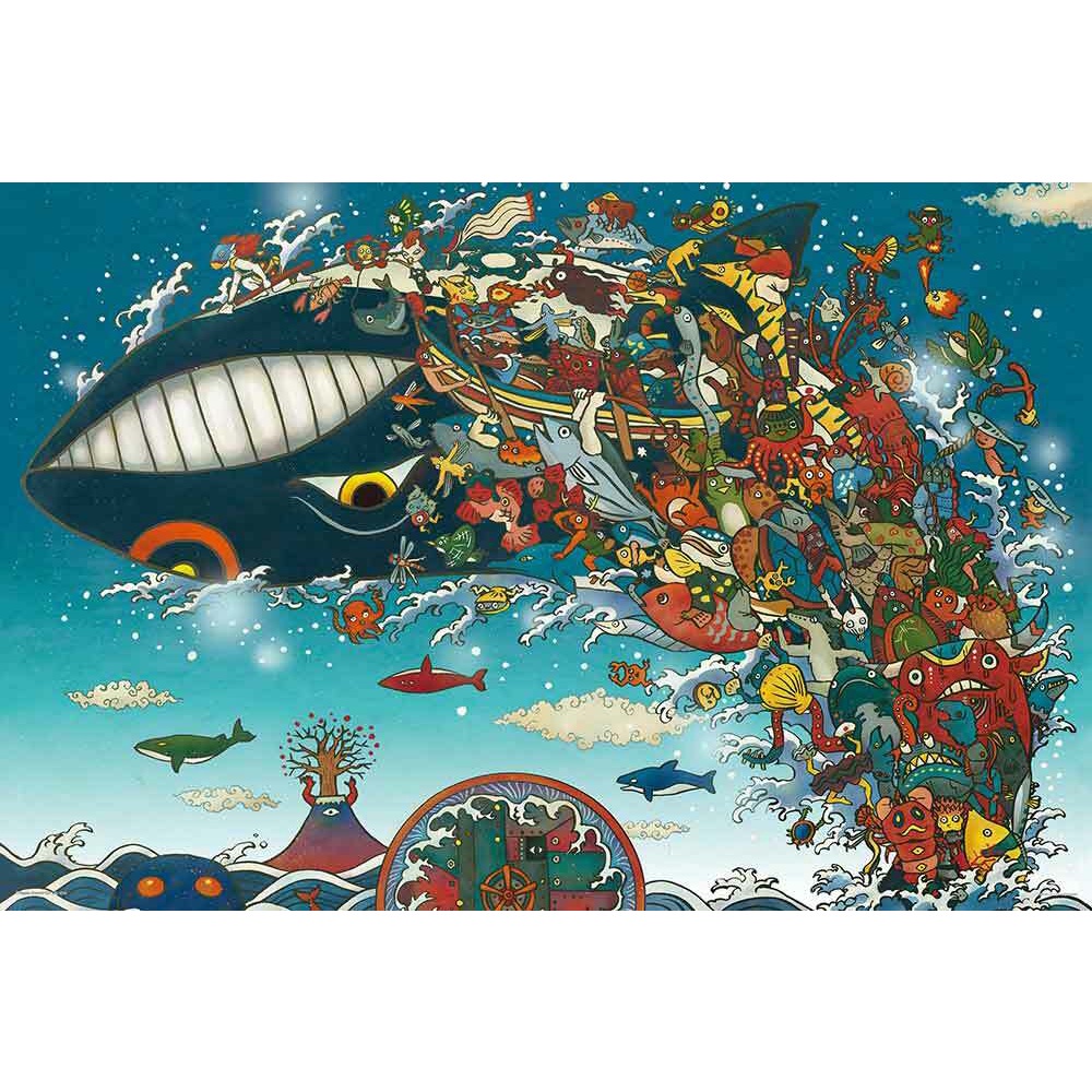 【日本進口】1000片拼圖 日本藝術創作 鯨魚游泳節 10-1373