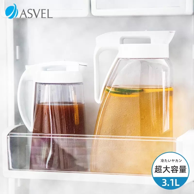 日本ASVEL 白2.1L 立臥式耐熱冷水壺 DRINK VIO 安全鎖扣