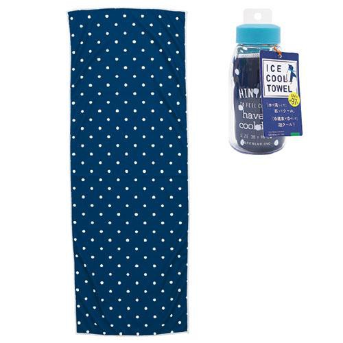 現貨 日本 ICE COOL TOWEL 藍色小圓涼感巾 涼感毛巾 涼感長巾 冰涼 毛巾 附瓶子（約90厘米×32厘米）