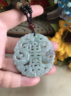 臺灣現貨 天然翡翠A貨，福祿壽 雙面裸空雕刻，緬甸玉雙龍祝壽，壽牌項鍊