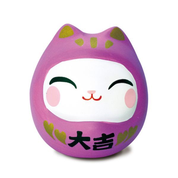 【金石工坊】七小福達摩貓-紫色大吉 招財貓 陶瓷擺飾 開運擺飾 辦公開運 公仔