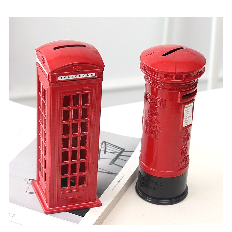TTzakka 生活雜貨 存錢筒 英倫風 紅色 電話亭 郵筒 模型 拍照道具 鐵模型 IOT49T2