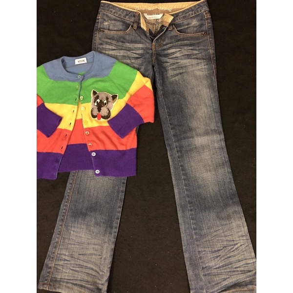 專櫃品牌 佐丹奴 GlORDANO JEANS 藍色 貓爪 牛仔長褲 低腰款 適合S-M