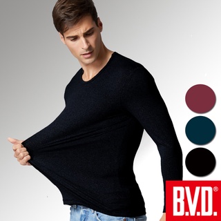 BVD 日本科技親膚發熱纖維圓領長袖衫 三色可選(黑 酒紅 土耳其藍)
