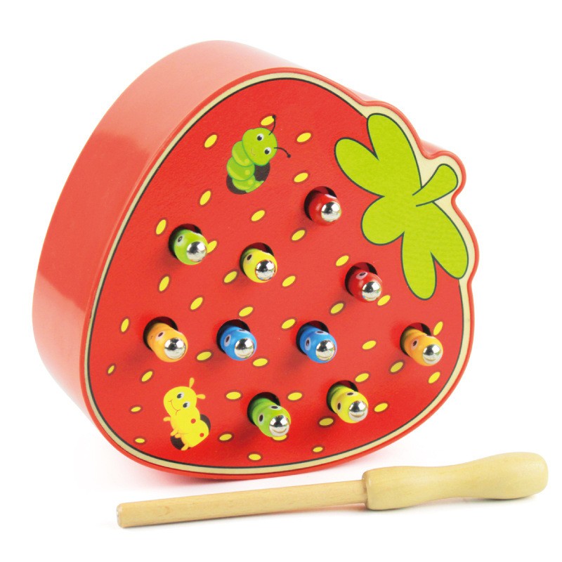 兒童木製早教磁性水果抓蟲遊戲1-2-3歲男女寶寶桌面蒙氏教育玩具