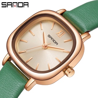 Sanda 2022 時尚玫瑰金女士石英手錶豪華防水手錶休閒皮革手錶女士時鐘