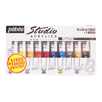 法國 Pebeo 貝碧歐 壓克力顏料10色 ml 套組 內附一支畫筆studio Acrylics 蝦皮購物