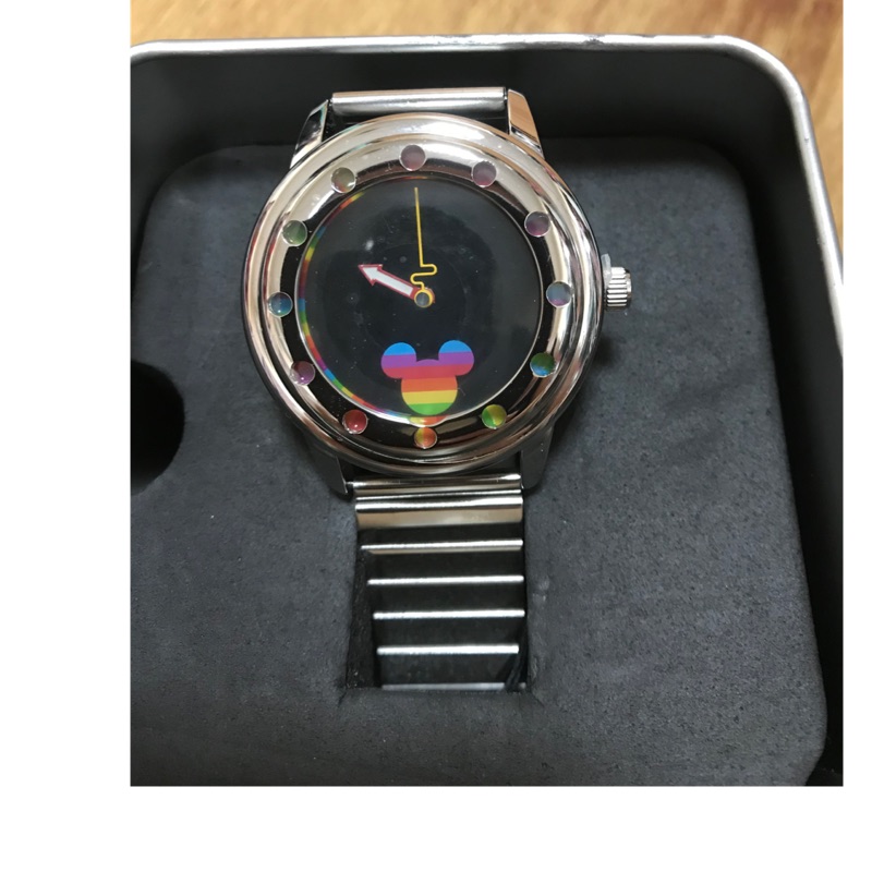 全新 香港迪士尼購入 米奇手錶 彩色米奇頭 鋼錶帶 含鐵盒 送禮也很大方