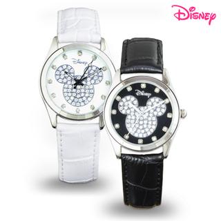 【Disney迪士尼】施華洛世奇米奇晶鑽皮革錶 (兩色可選)