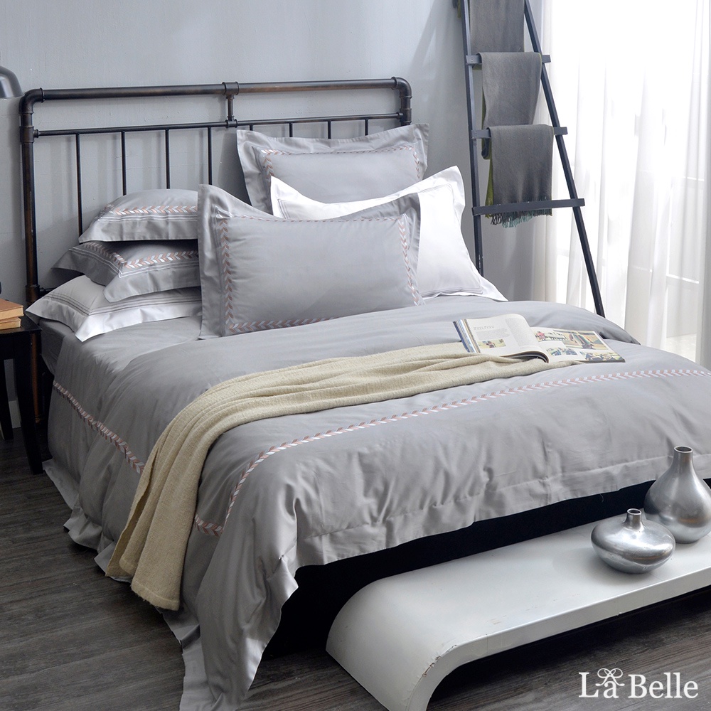 La Belle 600織長絨棉 被套床包組 雙/加/特 格蕾寢飾 歐典米亞 雅仕灰 刺繡