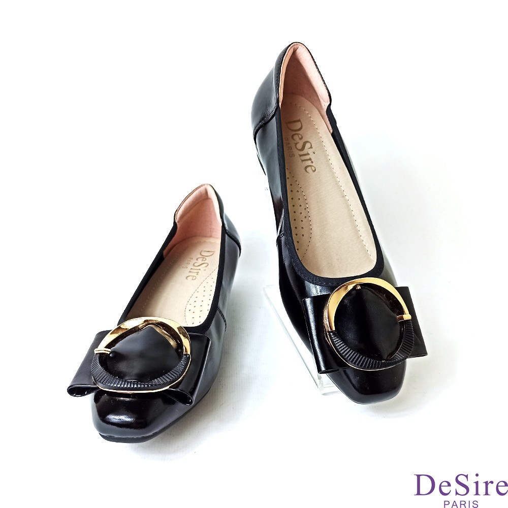 【DeSire】莫比烏斯飾扣小方頭坡跟包鞋-黑色(1337003-99)