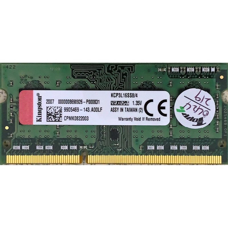 Kingston 金士頓 KCP3L16SS8/4 DDR3L 低電壓筆電記憶體 1600MHz 4GB