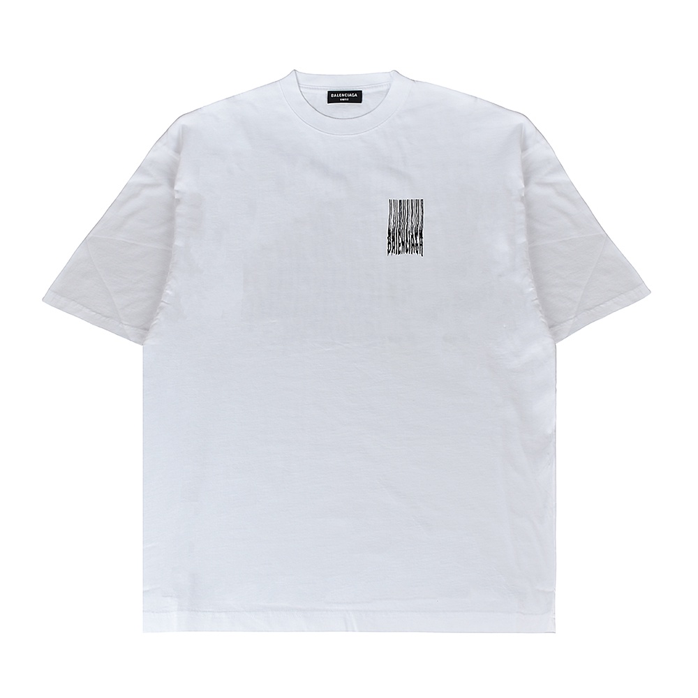 BALENCIAGA 巴黎世家 字母燙畫LOGO條碼設計純棉寬鬆短袖T恤(男裝/白)